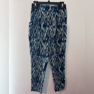 Ambiance Apparel Blue/Black Geometric Print Pants with Elastic Waist and Pockets